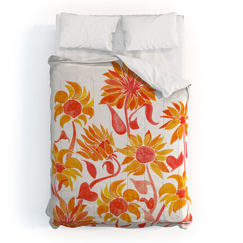 Cat Coquillette Sunflower Watercolor Fiery Palette Comforter