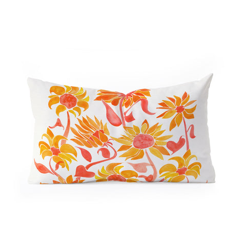 Cat Coquillette Sunflower Watercolor Fiery Palette Oblong Throw Pillow