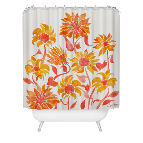 Cat Coquillette Sunflower Watercolor Fiery Palette Shower Curtain