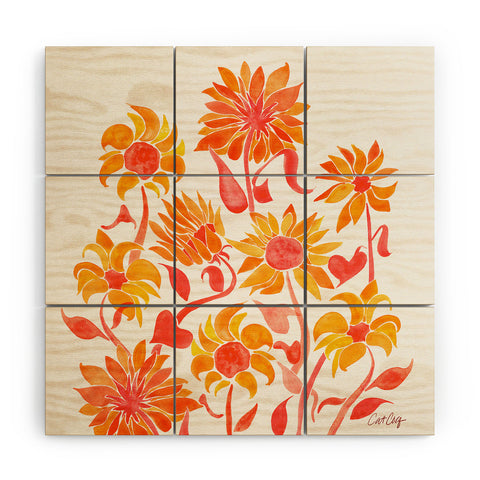 Cat Coquillette Sunflower Watercolor Fiery Palette Wood Wall Mural
