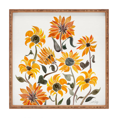 Cat Coquillette Sunflower Watercolor Yellow Square Tray