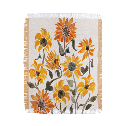Cat Coquillette Sunflower Watercolor Yellow Throw Blanket