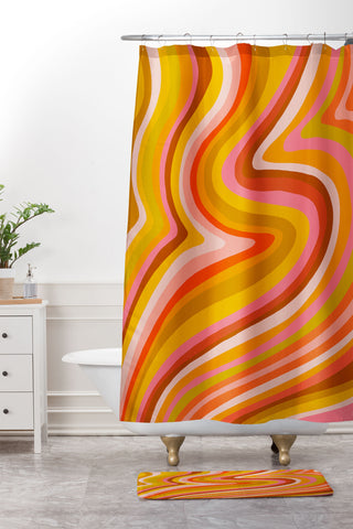 Cat Coquillette Sunshine Melt Retro Ochre Shower Curtain And Mat