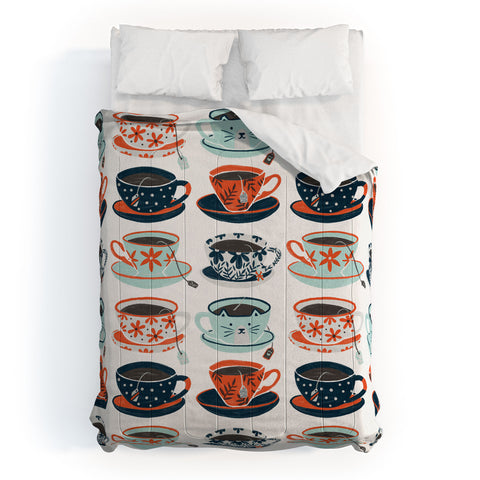 Cat Coquillette Tea Time Coral Teal Comforter