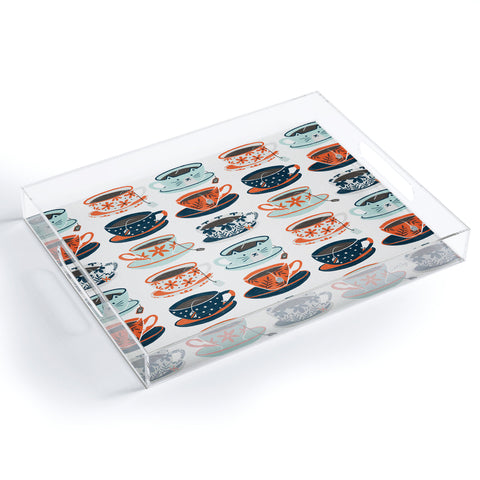 Cat Coquillette Tea Time Coral Teal Acrylic Tray