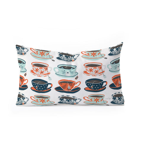 Cat Coquillette Tea Time Coral Teal Oblong Throw Pillow