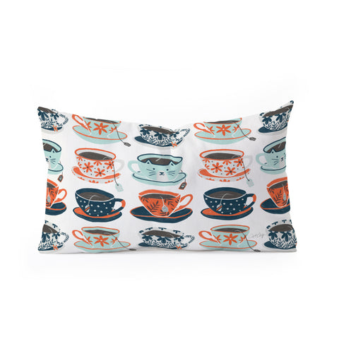 Cat Coquillette Tea Time Coral Teal Oblong Throw Pillow