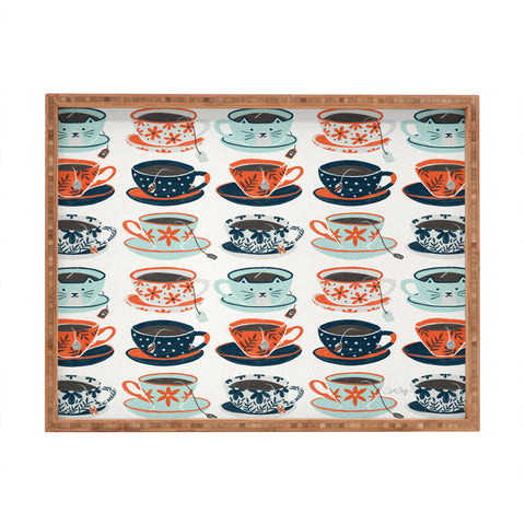 Cat Coquillette Tea Time Coral Teal Rectangular Tray
