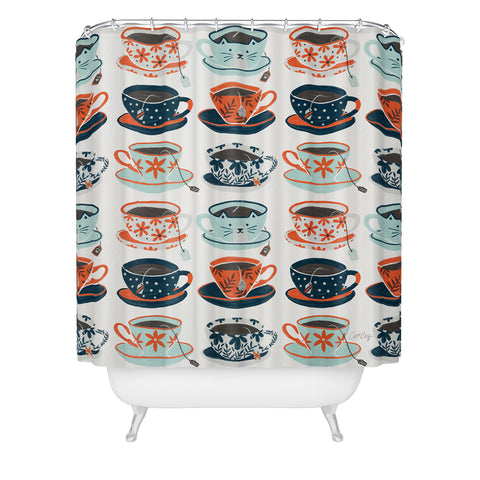 Cat Coquillette Tea Time Coral Teal Shower Curtain