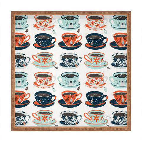 Cat Coquillette Tea Time Coral Teal Square Tray