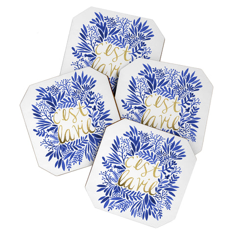 Cat Coquillette Thats Life Gold Blue Coaster Set