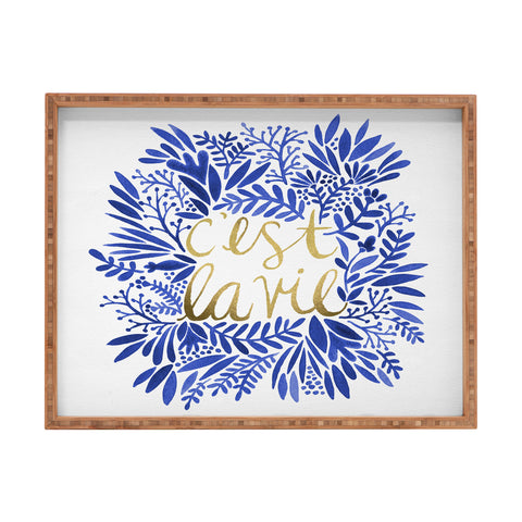 Cat Coquillette Thats Life Gold Blue Rectangular Tray