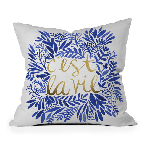 Cat Coquillette Thats Life Gold Blue Throw Pillow