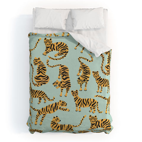 Cat Coquillette Tiger Collection Mint Orange Duvet Cover