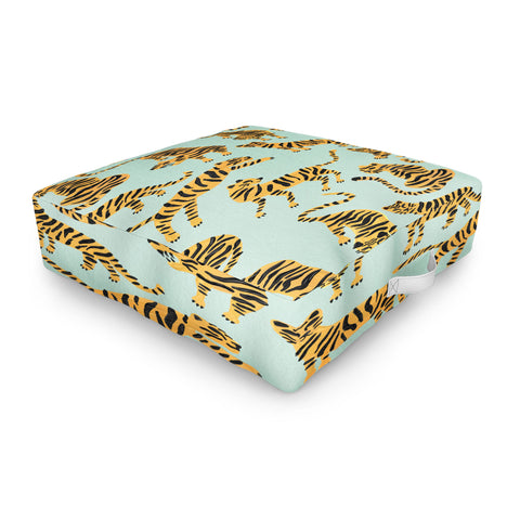 Cat Coquillette Tiger Collection Mint Orange Outdoor Floor Cushion