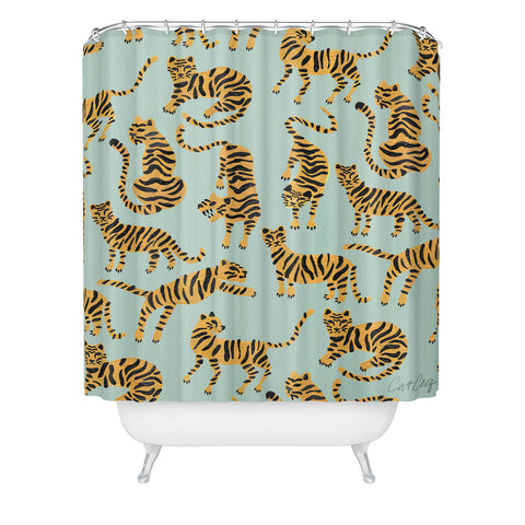 Cat Coquillette Tiger Collection Mint Orange Shower Curtain