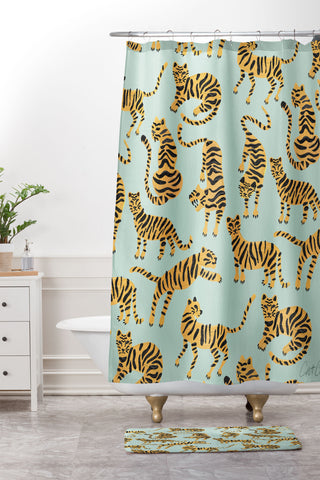 Cat Coquillette Tiger Collection Mint Orange Shower Curtain And Mat