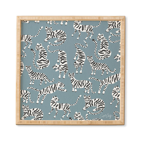 Cat Coquillette Tiger Collection White on Blue Framed Wall Art