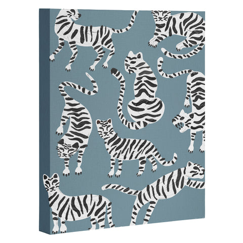 Cat Coquillette Tiger Collection White on Blue Art Canvas