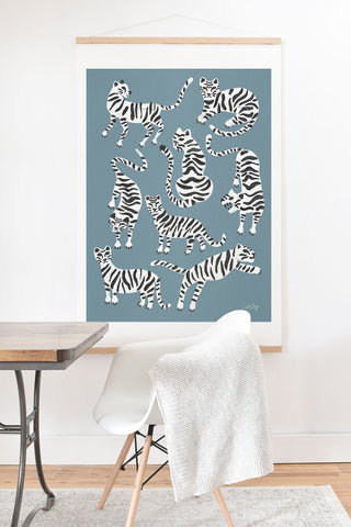Cat Coquillette Tiger Collection White on Blue Art Print And Hanger