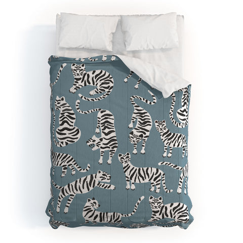 Cat Coquillette Tiger Collection White on Blue Comforter