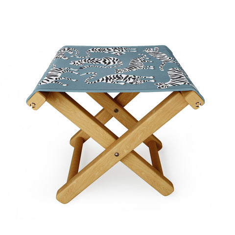 Cat Coquillette Tiger Collection White on Blue Folding Stool