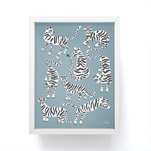 Cat Coquillette Tiger Collection White on Blue Framed Mini Art Print