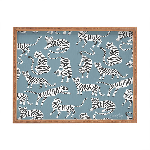 Cat Coquillette Tiger Collection White on Blue Rectangular Tray