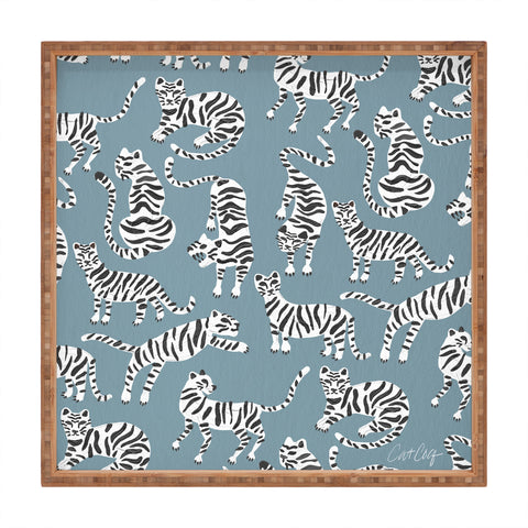 Cat Coquillette Tiger Collection White on Blue Square Tray