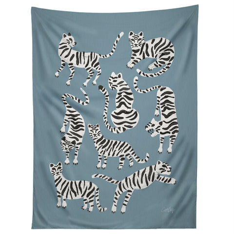 Cat Coquillette Tiger Collection White on Blue Tapestry