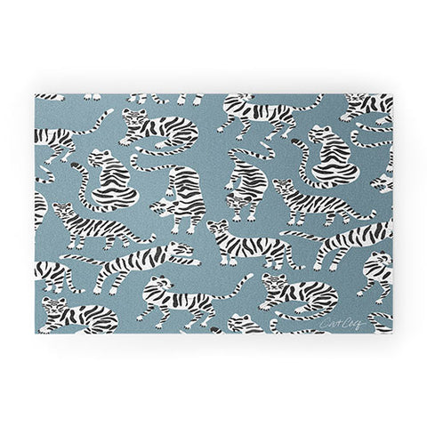 Cat Coquillette Tiger Collection White on Blue Welcome Mat