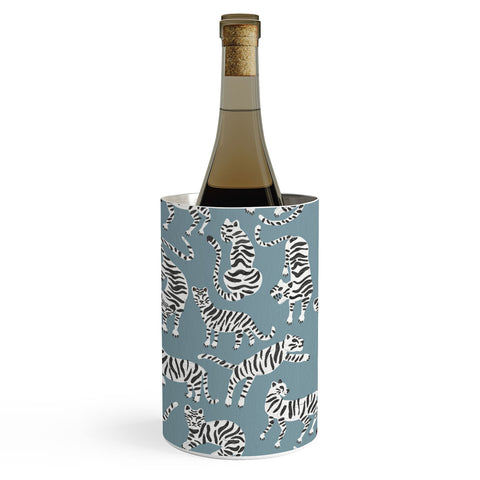 Cat Coquillette Tiger Collection White on Blue Wine Chiller