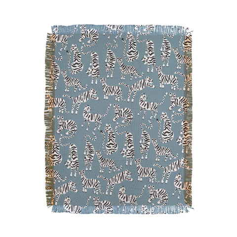 Cat Coquillette Tiger Collection White on Blue Throw Blanket