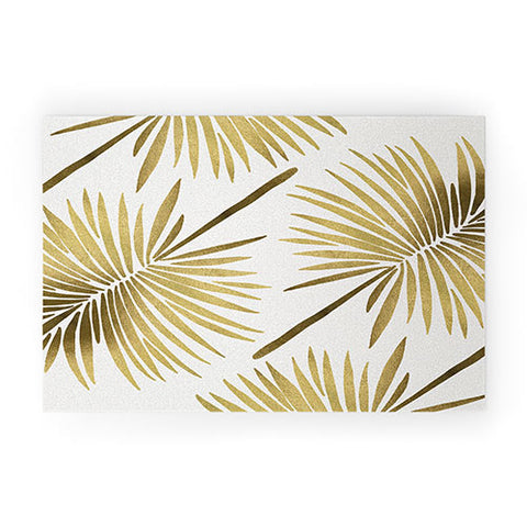 Cat Coquillette Tropical Fan Palm Gold Pattern Welcome Mat