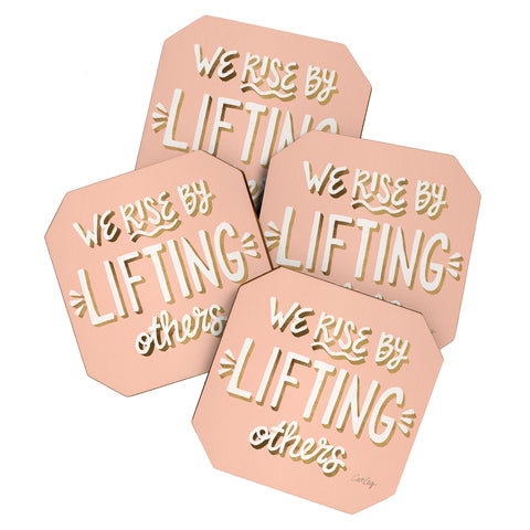 Cat Coquillette We Rise By Lifting Others Blush and Gold Coaster Set