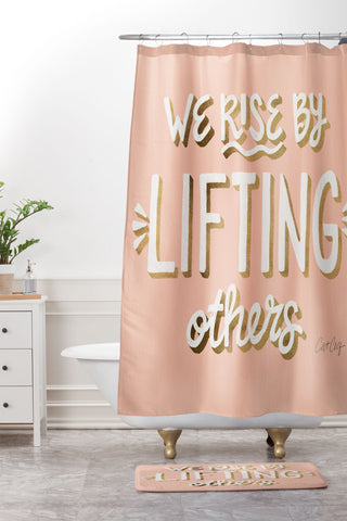 Cat Coquillette We Rise By Lifting Others Blush and Gold Shower Curtain And Mat