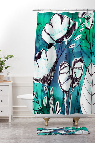 CayenaBlanca Abstract Garden Shower Curtain And Mat