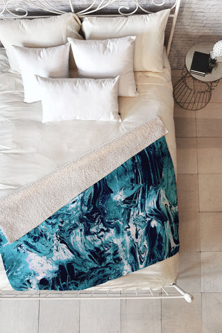 CayenaBlanca Blue Marble Fleece Throw Blanket
