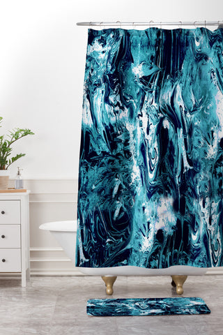 CayenaBlanca Blue Marble Shower Curtain And Mat