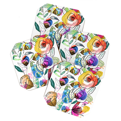 CayenaBlanca Coloured Flowers Coaster Set