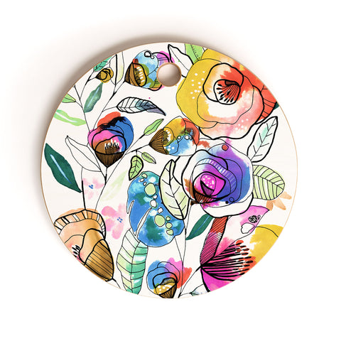 CayenaBlanca Coloured Flowers Cutting Board Round