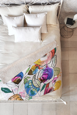 CayenaBlanca Coloured Flowers Fleece Throw Blanket