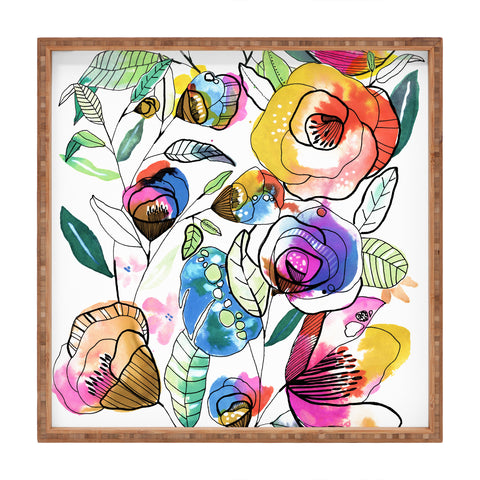 CayenaBlanca Coloured Flowers Square Tray