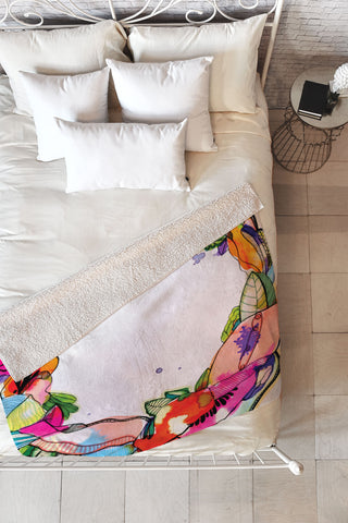CayenaBlanca Floral Frame Fleece Throw Blanket