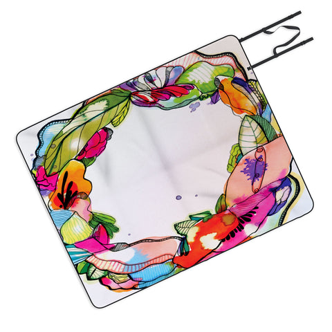 CayenaBlanca Floral Frame Picnic Blanket
