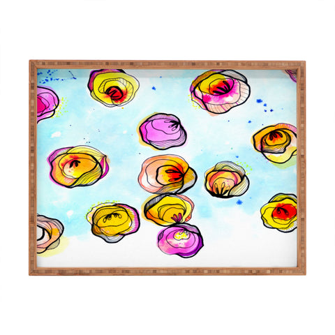 CayenaBlanca Flower Rain Rectangular Tray