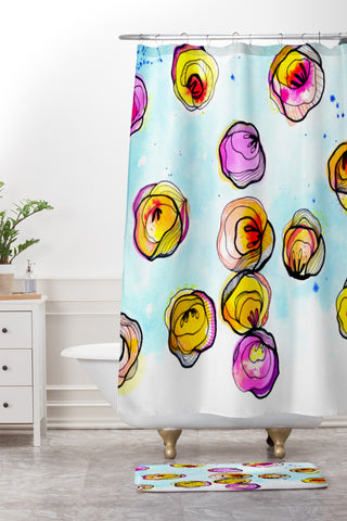 CayenaBlanca Flower Rain Shower Curtain And Mat