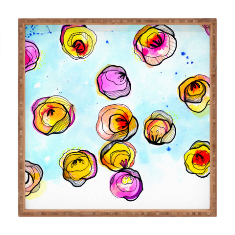 CayenaBlanca Flower Rain Square Tray