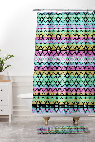 CayenaBlanca Geometric Lines Shower Curtain And Mat