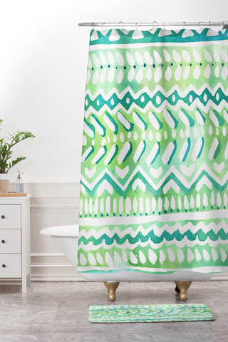 CayenaBlanca Green Tribal Shower Curtain And Mat